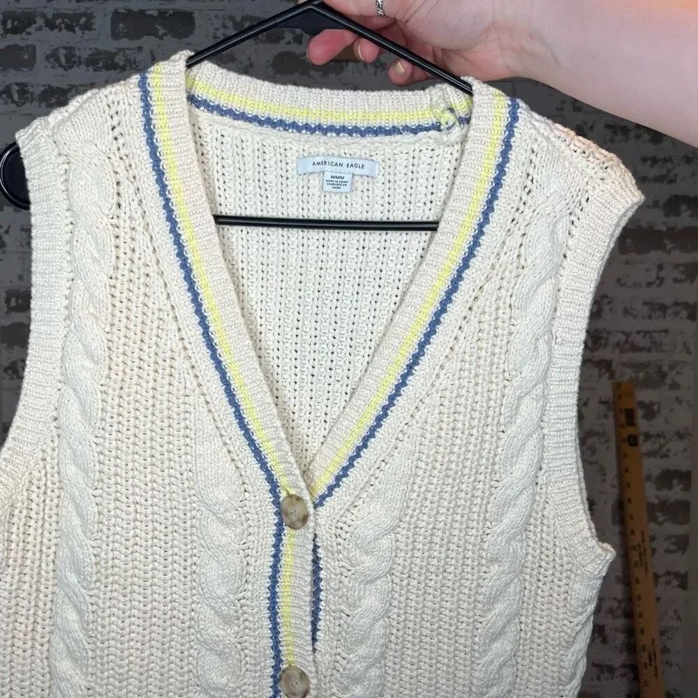 American Eagle | women knitted cream button down sweater vest